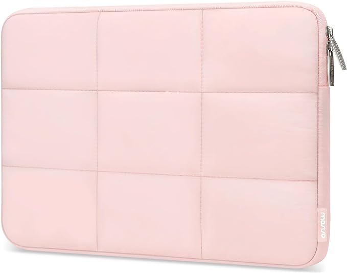 MOSISO 13-14 inch Laptop Case, 13.3 inch Puffy Laptop Sleeve Compatible with MacBook Air 13 13.3 13.6/Pro 13/14, HP, Dell, ASUS, Lenovo, Rectangle Quilted Puffer Computer Bag for Women, Pink
