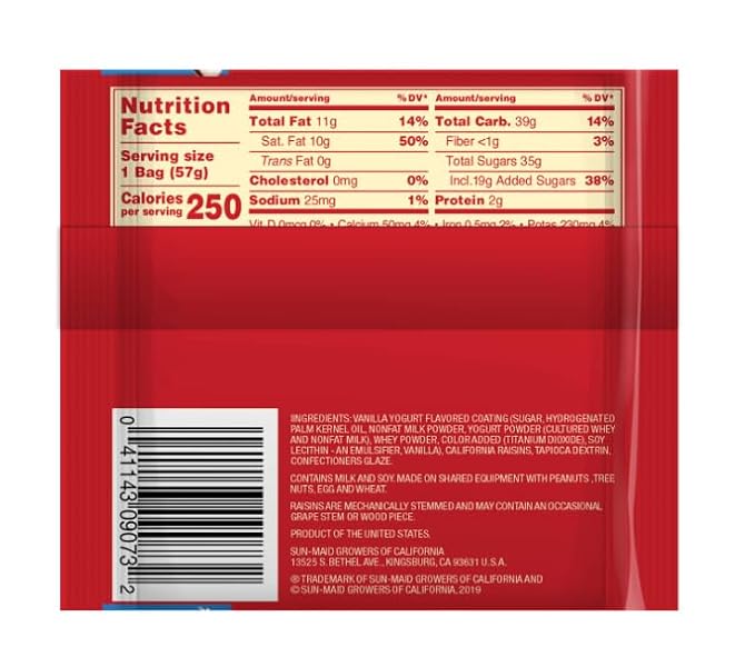 Sun-Maid Vanilla Yogurt Coated Raisins - (80 Pack) 0.5 oz Mini Snack-Size Box - Yogurt Covered Dried Fruit Snack for Lunches and Snacks