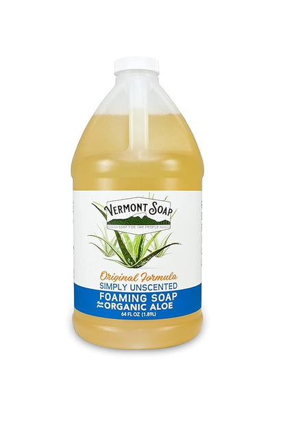 VERMONT SOAP Organic Unscented Foaming Hand Soap - Natural Moisturizing Soap for Dry Skin - Fragrance Free Liquid Bathroom Hand Soap - Simply Unscented - 64 oz
