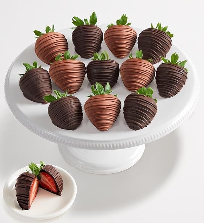 Shari’s Berries Artisan Belgian Mixed Milk & Dark Chocolate Strawberries | Gourmet Gift Delivery (Full Dozen, 12 Berries)
