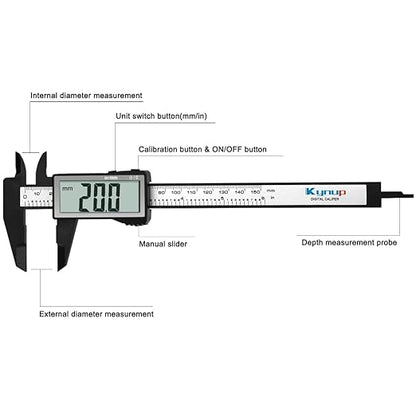 Kynup Digital Caliper with Large Screen, Caliper Measuring Tool, Micrometer Caliper Digital, Caliper Tool for Mechanics, Jewelers, Woodworkers, Inch and Millimeter Conversion (6Inch/150mm)
