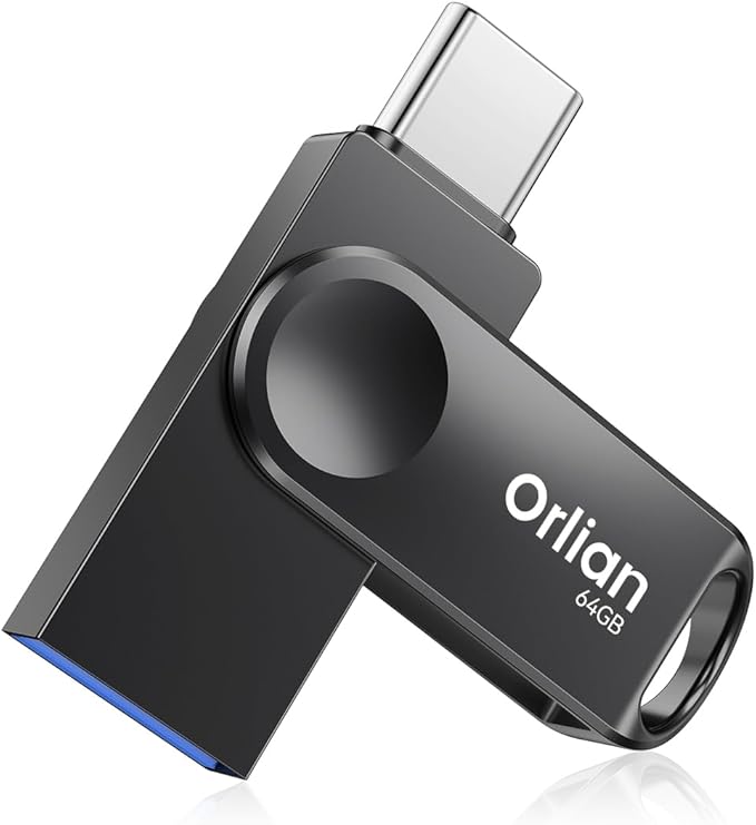64GB USB C Flash Drive Dual USB 3.0 Thumb Drive Type-C & USB-A up to 110MB/S Metal UDP Waterproof Swivel Design Memory Stick for Phone Android Tablet iPhone 15/16 Computer PC and More Black