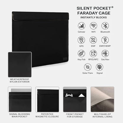 SLNT Weatherproof Nylon Faraday Bag with Silent Pocket Technology - Signal Blocking Device Sleeve for 13 inch and 15 inch Laptops and Tablets, Provides Instant Protection (Black, 15 inch)