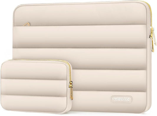MOSISO 17-17.3 inch Laptop Case, 17.3 inch Puffy Laptop Sleeve Compatible with Dell XPS/HP Pavilion/Ideapad/Acer/Alienware/HP Omen Notebook Computer, Polyester Horizontal Bag with Small Case, Sand