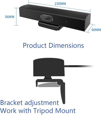 Conference Room Camera, 3-in-1, 1080p Full HD Webcam with Microphone and Speaker, USB Plug and Play, Wide Angle Video Conference Camera for Desktop, Laptop, Mac, PC (Black)