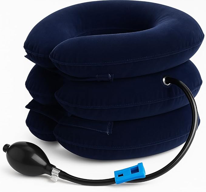 Neck Stretcher, Cervical Traction Device, Neck Traction Device for Neck Pain Relief, Adjustable Inflatable Neck Stretcher Cervical Traction and Neck Brace, Neck Decompression Home Use (Blue)