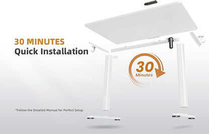 YDN Electric Standing Desk Adjustable Height, 48 x 24 Inches Stand up Desk with Cable Management, Home Office Desks with Splice Board & White Frame, White Top