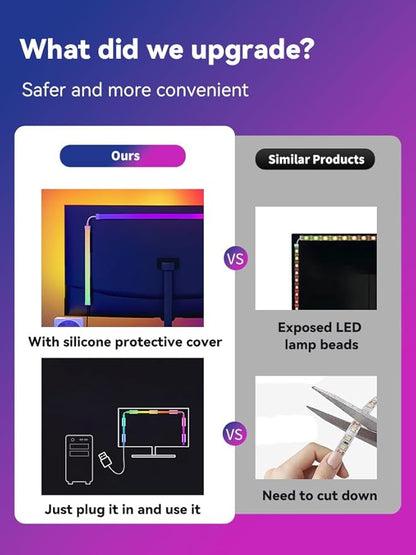 Monitor LED Backlights for PC & Mac, LED Strip Lights That Sync with Screen Color or Music, Computer Light Bar Behind Monitor, LEDs for Desk Gaming, USB Port, Software Control, G100 (27 in)