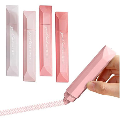 Scrapbooking Double Sided Tape Roller, 4PCS Double Sided Tape Pen, 196 x 0.23 Inch Adhesive Glue Tape Roller Runner Scrapbook Journaling, Smooth White Out Tape for School Office Craft Supplies(Pink)