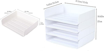 4 Tiers Stackable A4 Paper Trays, Office Desk File Holder, Tidy File Document Letter Book Paper Organizer (4 Tiers,White)