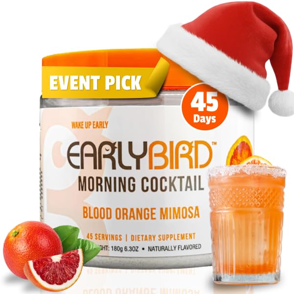 EarlyBird Energy Drink Powder - Morning Cocktail Blood Orange- Zero Sugar Electrolytes with Amino Acids - Electrolytes Powder & Caffeine Drink Mix for Morning Energy, Focus & Hydration - 45 Servings