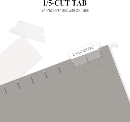 ViVin Hanging File Folders, 1/5-Cut Adjustable Tabs with 24 Per Box, 24 Pack Letter Size Hanging File Folders, Designed for Office Home School Filing Cabinet(Gray)