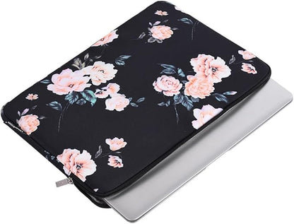 Laptop Sleeve 14 Inch,Waterproof Protective Notebook Case Briefcase Carrying Bag Compatible with MacBook,Acer,Asus, Dell,Lenovo,Microsoft,HP Laptop Cover (Black Flowers, 13 inch)