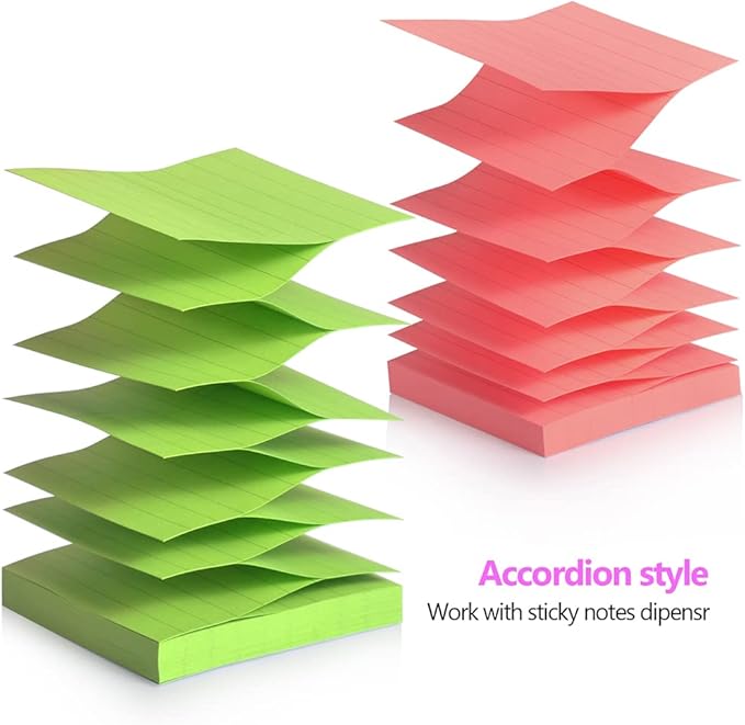 Pop Up Sticky Notes 3x3, Easy Post Pop Up Notes Refill, Lined Accordion Style Self-Sticky Note Pads,600 Sheet Assorted Color Sticky Notes with Lines, School & Office Accessories