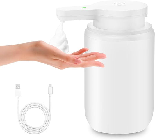 Automatic Soap Dispenser Foaming Touchless 10.14oz/300ml Foam Soap Dispenser Automatic Foam Hand Soap Dispenser with Infrared Sensor for Bathroom Kitchen Sink Hotel Restaurant (White)