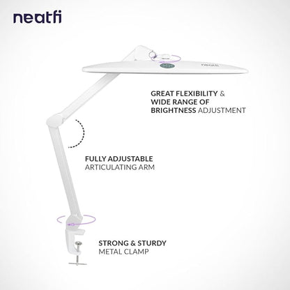 Neatfi Elite HD XL Task Lamp, 3 Adjustable Light Modes, 22 Inches Wide, 2260 Lumens, 84PCS SMD LED, Super Bright Desk Light, Non-Polar Dimming (CCT with Clamp, White)