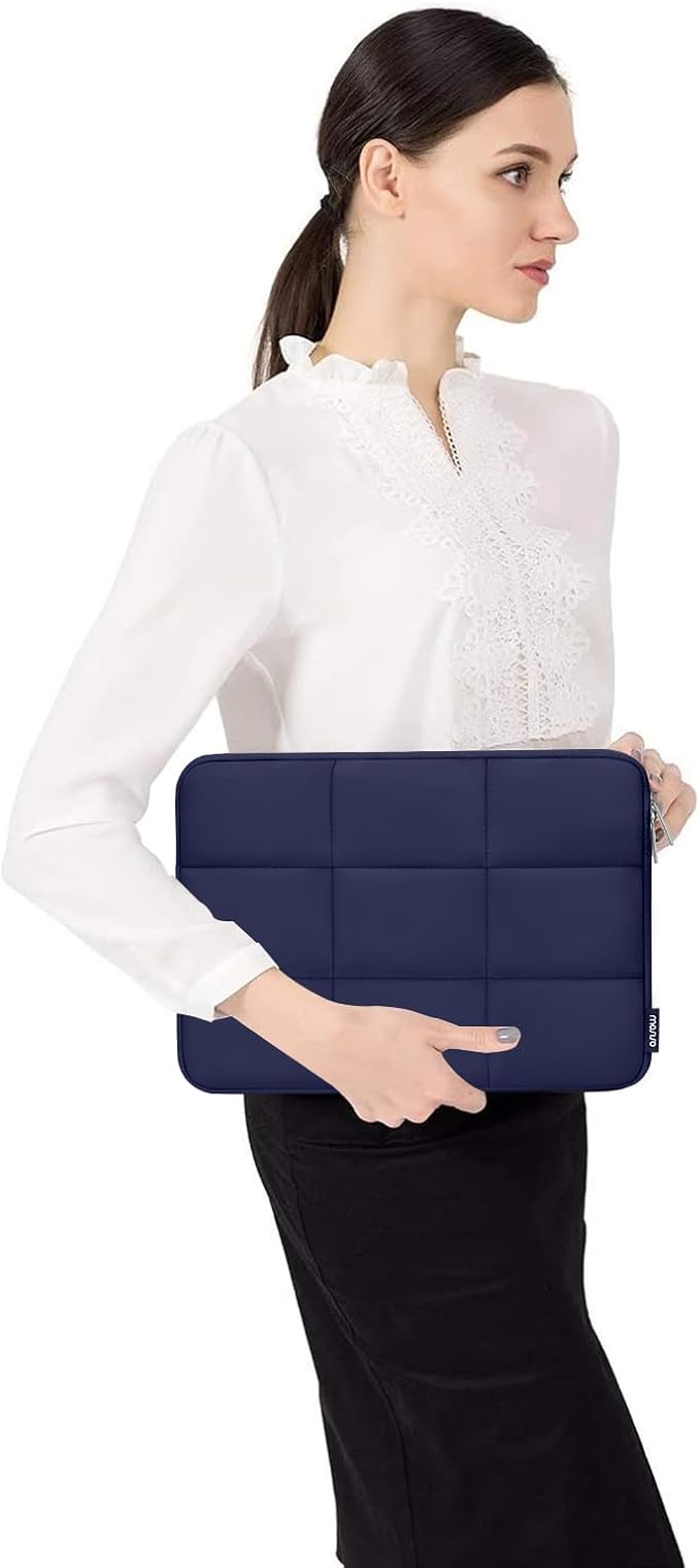 MOSISO 13-14 inch Laptop Case, 13.3 inch Puffy Laptop Sleeve Compatible with MacBook Air 13 13.3 13.6/Pro 13/14, HP, Dell, ASUS, Lenovo, Rectangle Quilted Puffer Computer Bag for Women, Navy Blue