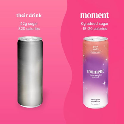 Moment Mocktails Non Alcoholic Drinks (Shark Tank) | SPARKLING Classics Adaptogen Drink | L-Theanine & Ashwagandha for Calm & Clarity | 0 Added Sugar 0 Caffeine | 24-pack