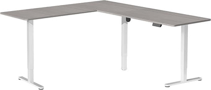 VIVO Electric Corner 75 x 63 inch L-Shaped Standing Desk, Memory Height Adjustment, Dark Gray Top White Frame, DESK-E3CTWG-75