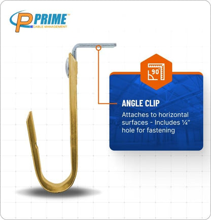 3/4 Inch Heavy Duty Metal Cable & Wire Support J-Hook Hangers W/Angle Clip, attaching horizontal surfaces (Ceilings, beams K) & 1/4 inch threaded rod Cable & Wire Management