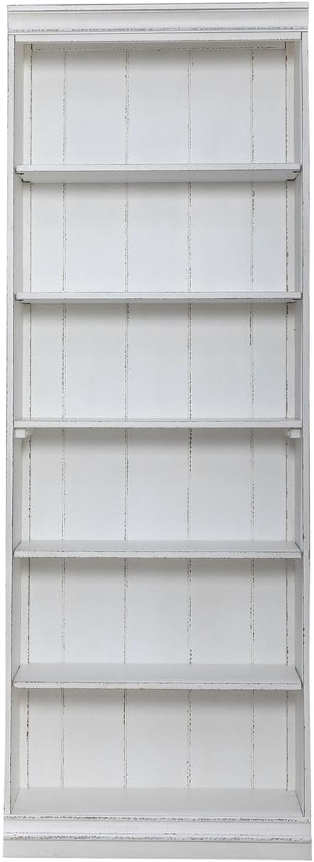 Liberty Furniture Magnolia Manor 84 Inch Bookcase for Living Room Office Storage - Antique White & Weathered Bark