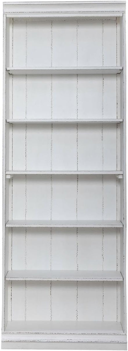 Liberty Furniture Magnolia Manor 84 Inch Bookcase for Living Room Office Storage - Antique White & Weathered Bark