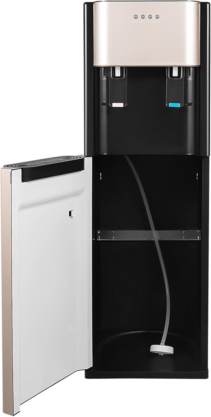 20l/5.28 Gallon Bottom Loading Water Dispenser, Hot & Cool Freestanding Water Dispenser W/Detachable Water Collection Box & Indicator Light for Home Office Living Room (Gold)