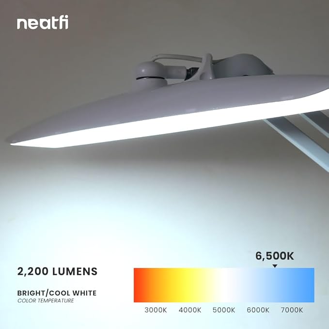Neatfi XL LED Desk Lamp with Base, 2200 Lumens, 24W, 20-Inch Wide Head, Dimmable 4 Brightness Levels, Task Light for Home Office, Crafts, Workbench (Non-CCT, White)