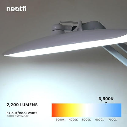 Neatfi XL LED Desk Lamp with Base, 2200 Lumens, 24W, 20-Inch Wide Head, Dimmable 4 Brightness Levels, Task Light for Home Office, Crafts, Workbench (Non-CCT, White)