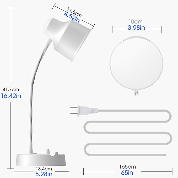 Energetic LED Desk Lamp with Phone Holder, Table Lamp with AC Outlet, Adjustable Flexible Gooseneck, 4000K, Eye-Care Reading Light for Bedroom, Study, Computer Desk, Living Room, Home Office, White