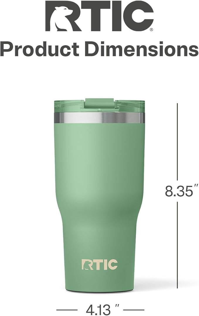 RTIC 30oz Essential Tumbler with Lid, Ceramic Lined, Insulated, Stainless Steel, Metal, Double Wall Vacuum-Insulation, Travel Cup for Iced Coffee, Tea, Hot and Cold Drink, Sage