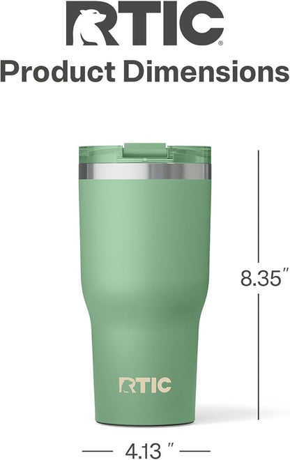 RTIC 30oz Essential Tumbler with Lid, Ceramic Lined, Insulated, Stainless Steel, Metal, Double Wall Vacuum-Insulation, Travel Cup for Iced Coffee, Tea, Hot and Cold Drink, Sage
