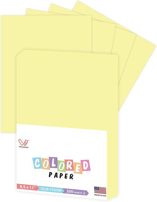Woodlake Yellow Paper, 8.5 x 11” Letter Size, 20 LB/75 GSM, 200 Sheets, Acid-Free, Multi-Purpose Pastel Paper for Printer Copy,Made in USA