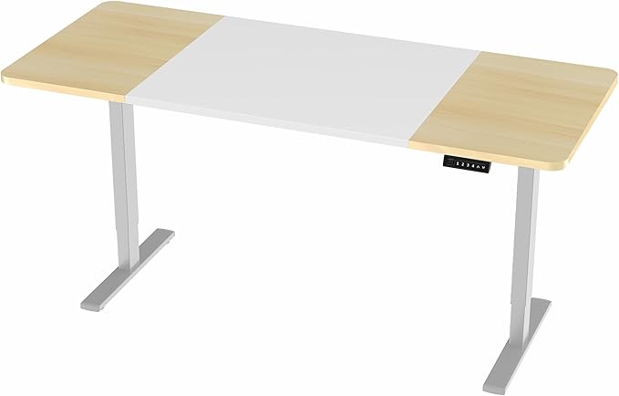 VIVO Electric 71 x 30 in Standing Desk, Memory Height Adjustment, 1B Series, White and Light Wood, Top Gray Frame, DESK-KIT-1G7WC