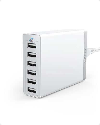 Anker Desktop Charger, 60W 6 Port USB Multiple Charging Hub, PowerPort 6 Multiple USB Charger, Campatible with iPhone, iPad, MacBook, Galaxy, LG, HTC, and More