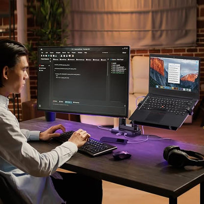 AVLT Dual 17”-43" Monitor Arm Desk Mount with 15" Laptop Tray and USB-C Docking Station, HDMI 4K60Hz, USB-A 5Gbps, Ethernet, 100W PD, Fits Two Flat/Curved Monitor - Black