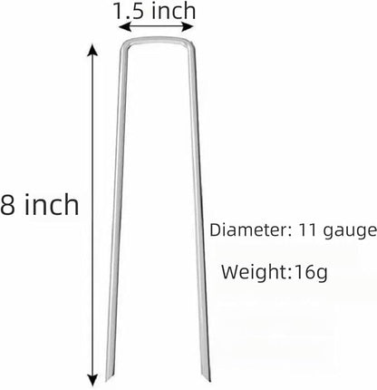 8 inch 20 Pack Silver Galvanized Landscape Staples 11 Gauge Garden Stakes Pins Anti-Rust Ground Stakes U-Shaped Tent Stakes are Used for Weed Barrier, Irrigation Tubing, Yard Lawn, Landscape Fabric