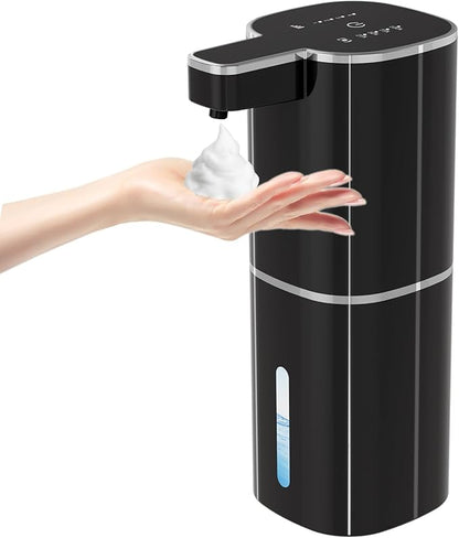 Automatic Soap Dispenser Touchless, Wall Mounted Smart Soap Dispenser, USB Rechargeable, 4 Adjustable Levels, 14.2oz / 420ml Large Capacity, for Bathroom, Kitchen, School (Black, Foaming)