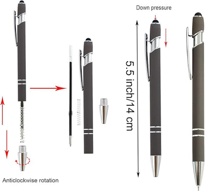 PASISIBICK 12 Pieces Ballpoint Pen with Stylus Tip, 2 in 1 Stylus Stylish Pen, Premium Metal Stylus Pen for Touch Screens, Black Ink, 1.0 mm Medium Point.(Pack of 12)