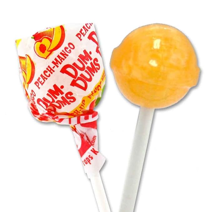 Dum Dums Peach Mango Lollipops - Bulk Candy Box with Lollipops Individually Wrapped, Single Flavor Gourmet Suckers - 50 Count