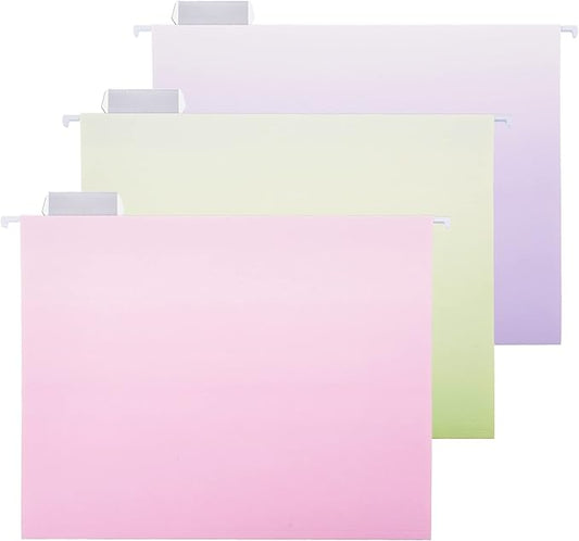 Y YOMA 6 Pack Decorative Hanging File Folders Letter Size Cute Hanging Folder Pretty File Folder Organizer for Filing Cabinet Office Home with 1/5-Cut Adjustable Tabs, Pure Gradient