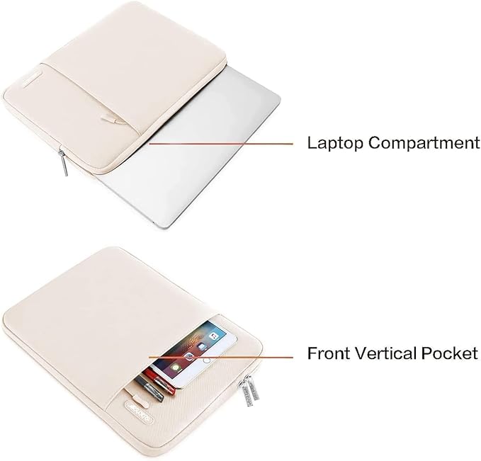 MOSISO Laptop Case 13.3 inch, 13-13.3 inch Laptop Sleeve Compatible with MacBook Air/Pro 13/Pro 14 M5 M4 M3 M2 M1, HP Dell ASUS Lenovo,Polyester Vertical Computer Sleeve Bag with Pocket, Sand