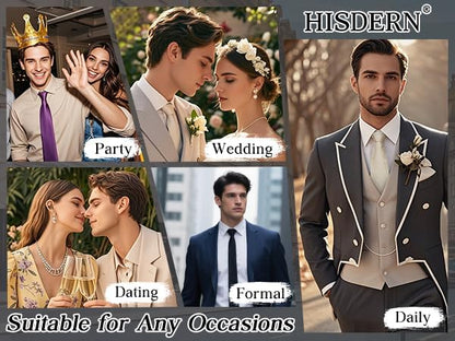 HISDERN Men Floral Ties Woven Classic 3.4" Necktie Set Formal Tie Pocket Square for Wedding with Handkerchief Gift Box