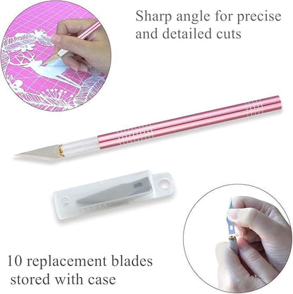 Rotary Cutter Set Pink- Quilting Kit incl. 45mm Fabric Cutter, 5 Replacement Blades, A1 Cutting Mat, Acrylic Quilting Ruler and Sewing Clips, Craft Knife Set, Ideal for Crafting, Sewing, Patchworking