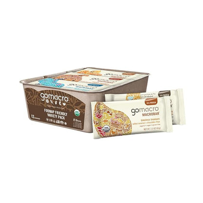 GoMacro MacroBar Organic Vegan Protein Bars - FODMAP Friendly Variety Pack (2.0-2.3 Ounce Bars, 12 Count)