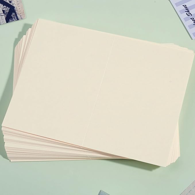 50 Pack Blank Cards Folded Cardstock Thank You Blank Greeting Cards for Invitations, Wedding, Greeting Cards, All Occasion DIY, 5x7 Folded Cards Cream