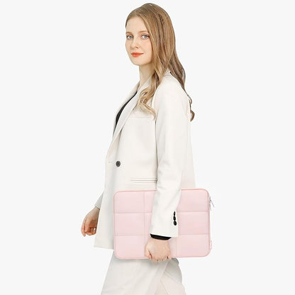 MOSISO 15-15.6 inch Laptop Case, 16 inch Puffy Laptop Sleeve Compatible with MacBook Pro 16 M4 M3 M2 M1, HP, Dell, ASUS, Lenovo Notebook, Rectangle Quilted Puffer Computer Bag for Women, Pink