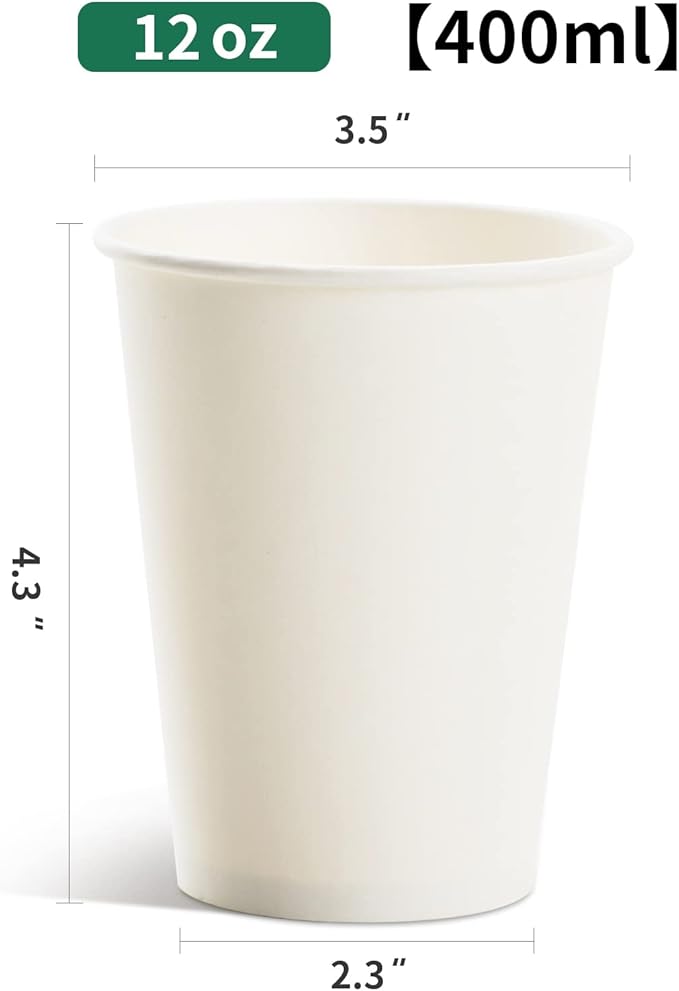RACETOP Hot Paper Coffee Cups 12 oz [1000 Pack], Disposable Coffee Cups 12 oz, Upgraded Weight Of Paper, White