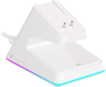 TECWARE EX1 Lightweight Gaming Mouse, 26K DPI Wireless Mouse, OLED Screen Display, 59g Lightweight, RGB Charging Dock, Tri-Mode Connectivity, Comes with PTFE Feet and Grip Tape, Gaming Mouse (White)