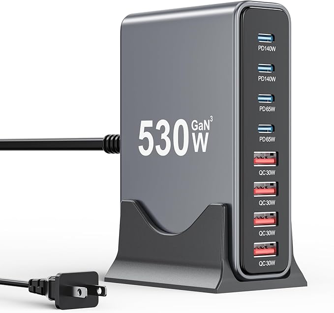 530W USB C Charger Block,8 - Port USB C Charging Station GaN IV Travel Essentials Multiple Port Charging Station,140W Laptop Fast Charger Adapter for MacBook Pro/Air,DELL,iPad,iPhone,Samsung Galaxy | Wall Chargers - TrueDesk